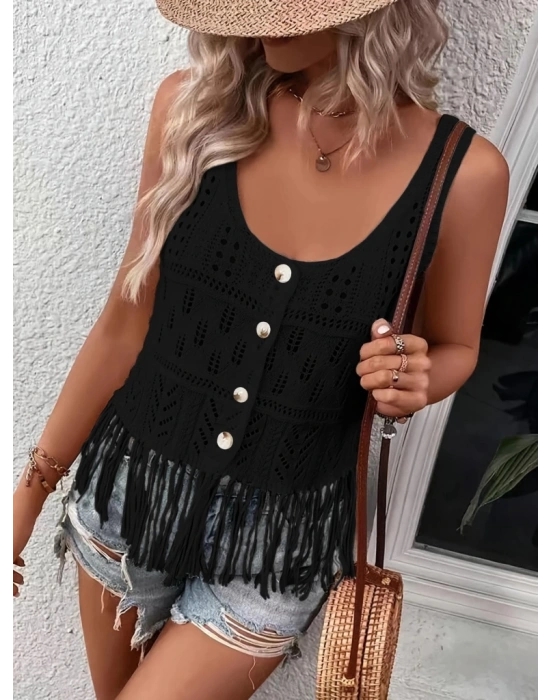 Kadın Askılı Yuvarlak Yaka önden Düğmelipüsküllü Triko Bluz