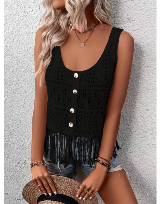 Kadın Askılı Yuvarlak Yaka önden Düğmelipüsküllü Triko Bluz