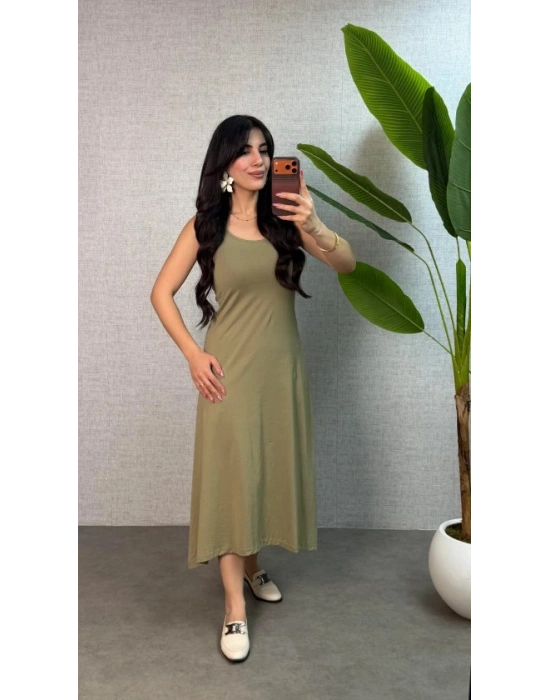 Kadın Askılı Yuvarlak Yaka üprem Kumaş Elbise