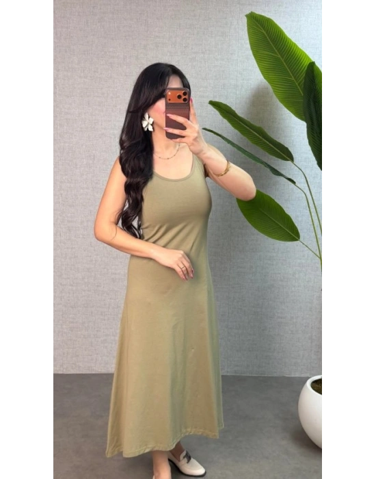 Kadın Askılı Yuvarlak Yaka üprem Kumaş Elbise