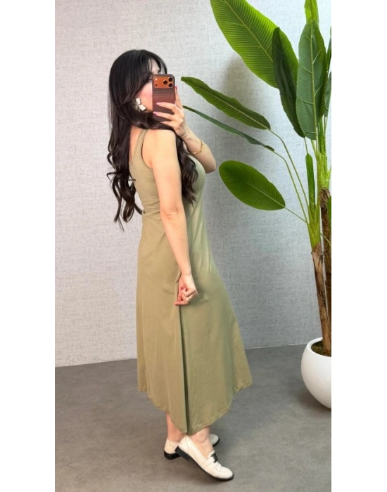 Kadın Askılı Yuvarlak Yaka üprem Kumaş Elbise