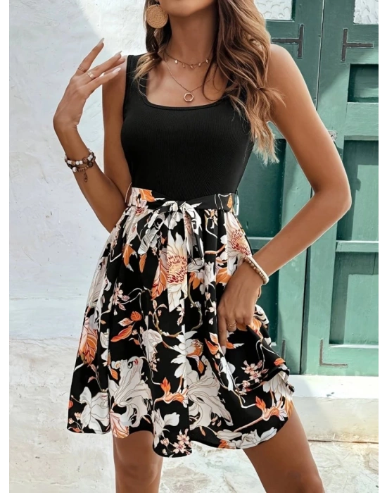 Kadın Askılı Yuvarlak Yaka üst Kaşkorse Alt Süprem Belden Kuşaklı Elbise