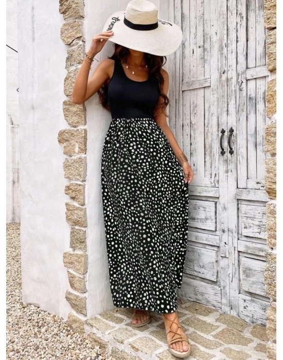 Kadın Askılı Yuvarlak Yaka üst Viskon Alt Desenli Bürümcük Elbise