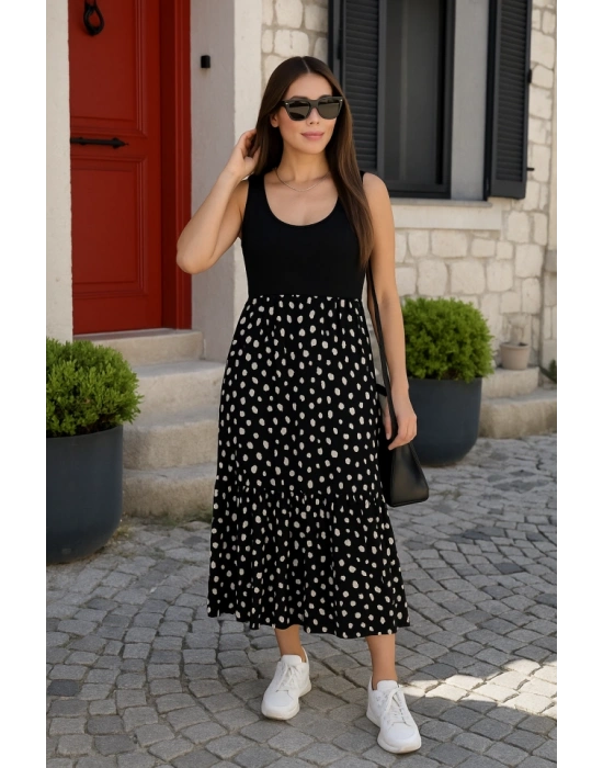 Kadın Askılı Yuvarlak Yaka üst Viskon Alt Desenli Bürümcük Elbise