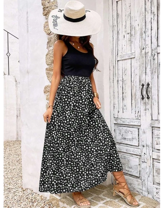 Kadın Askılı Yuvarlak Yaka üst Viskon Alt Desenli Bürümcük Elbise