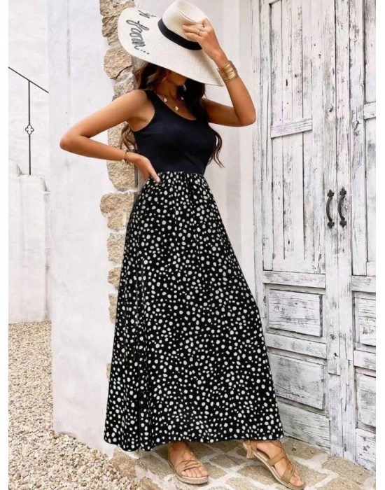 Kadın Askılı Yuvarlak Yaka üst Viskon Alt Desenli Bürümcük Elbise