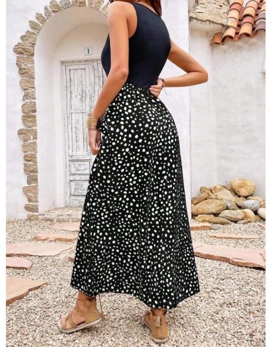 Kadın Askılı Yuvarlak Yaka üst Viskon Alt Desenli Bürümcük Elbise