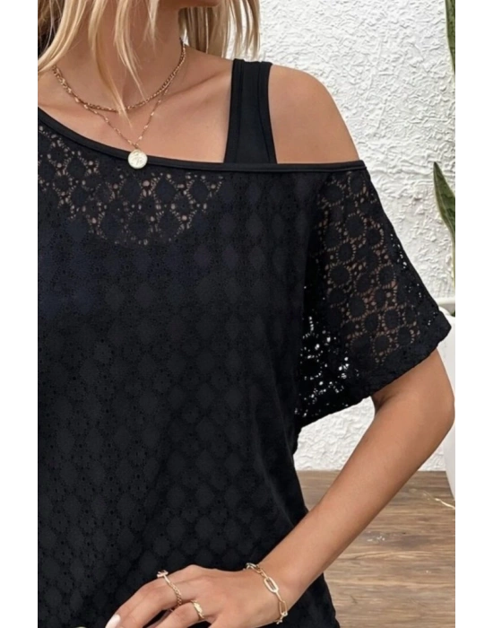 Kadın Askılı Yuvarlak Yaka Viskon Atlet Ve Yarasa Kollu Omuzdan Açık Dantel Bluz Ikili Takım