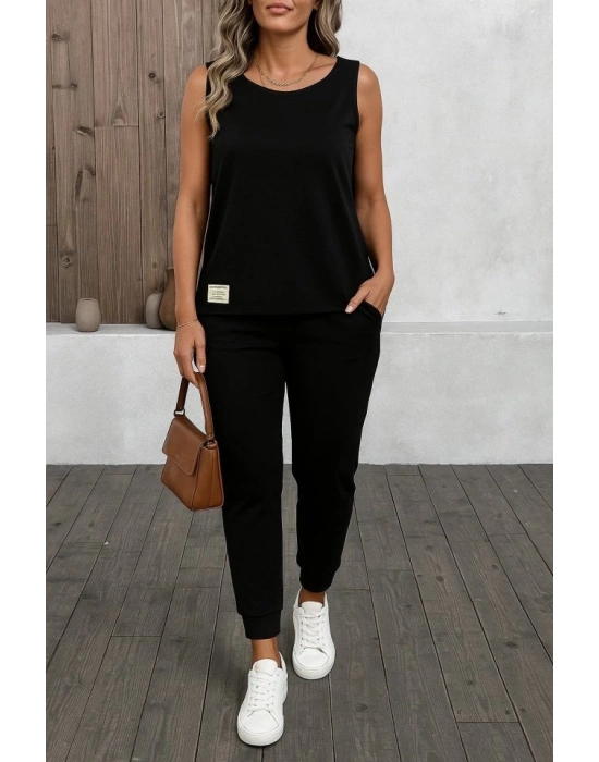 Kadın Askılı Yuvarlak Yaka Viskon Iki Iplik Bluz Ve Eşofman Altı Ikili Takım