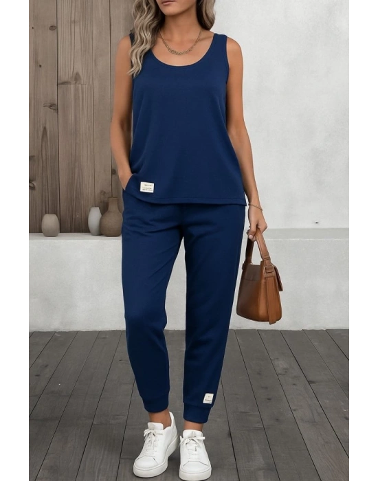 Kadın Askılı Yuvarlak Yaka Viskon Iki Iplik Bluz Ve Eşofman Altı Ikili Takım