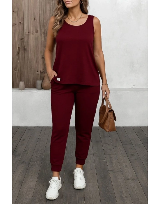 Kadın Askılı Yuvarlak Yaka Viskon Iki Iplik Bluz Ve Eşofman Altı Ikili Takım