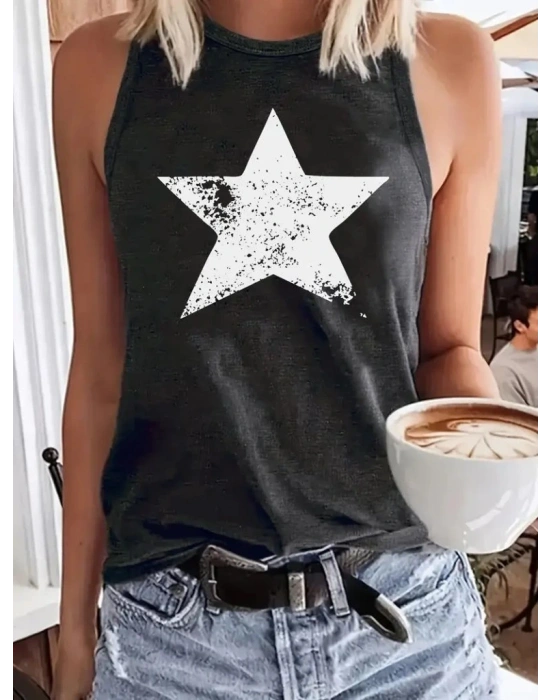 Kadın Askılı Yuvarlak Yaka Yıldız Desenli Süprem Bluz