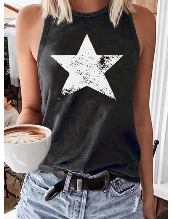 Kadın Askılı Yuvarlak Yaka Yıldız Desenli Süprem Bluz