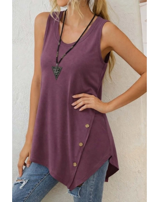 Kadın Askılı Yuvarlak Yakalı Asimetrik Kesim Detaylı Viskon Bluz