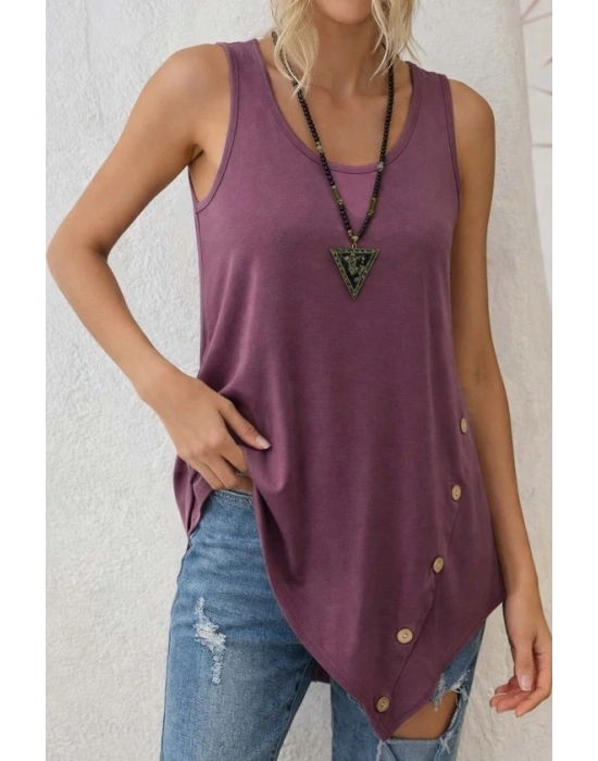 Kadın Askılı Yuvarlak Yakalı Asimetrik Kesim Detaylı Viskon Bluz