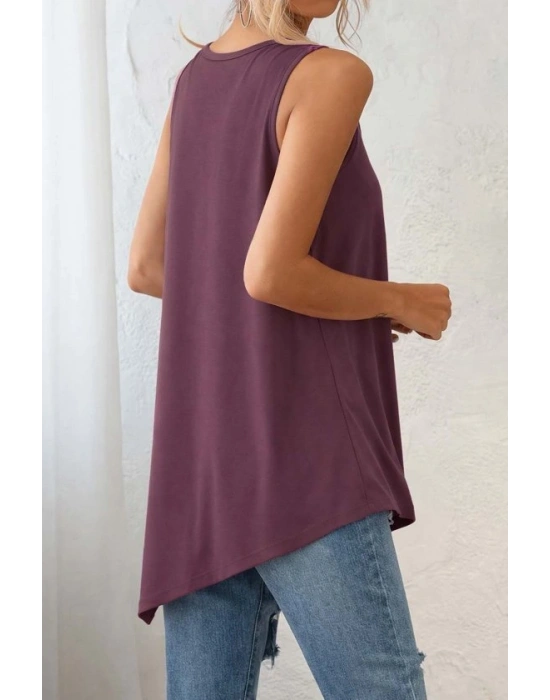 Kadın Askılı Yuvarlak Yakalı Asimetrik Kesim Detaylı Viskon Bluz