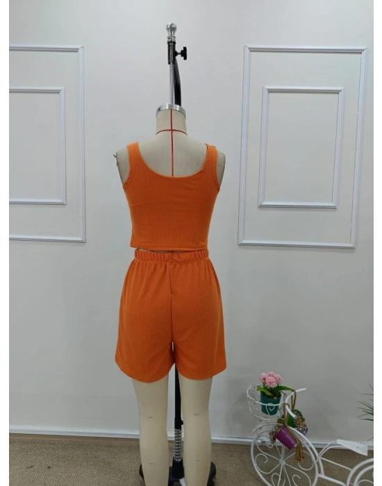 Kadın Askılı Yuvarlak Yakalı Burgu Krop Ve Bluz Short Ikili Takım