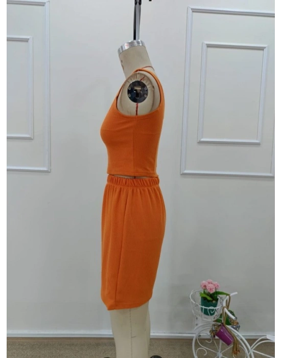 Kadın Askılı Yuvarlak Yakalı Burgu Krop Ve Bluz Short Ikili Takım