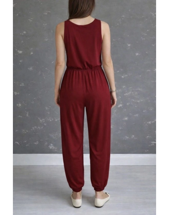 Kadın Askılı Yuvarlak Yakalı Cepli Viskon Tulum