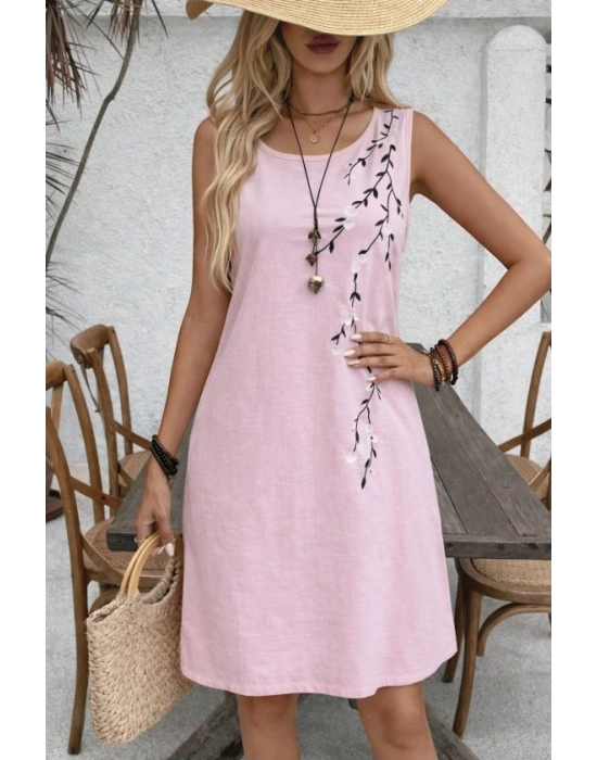 Kadın Askılı Yuvarlak Yakalı çiçek Desenli Kısa Elbise