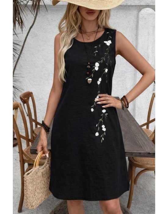 Kadın Askılı Yuvarlak Yakalı çiçek Desenli Kısa Elbise