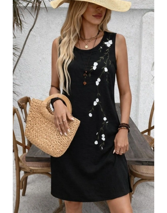 Kadın Askılı Yuvarlak Yakalı çiçek Desenli Kısa Elbise