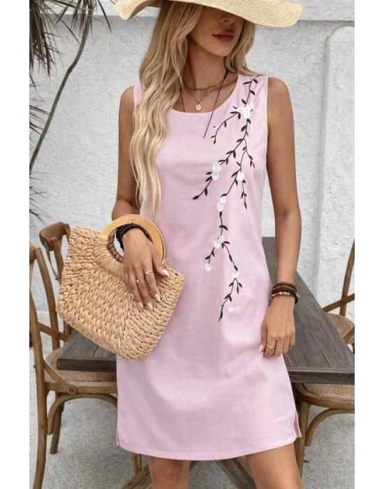 Kadın Askılı Yuvarlak Yakalı çiçek Desenli Kısa Elbise