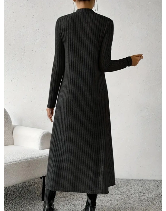 Kadın Askılı Yuvarlak Yakalı Elbise Ve Yarı Balıkçı Yakalı şardonlu Kaşkorse Ikili Takım