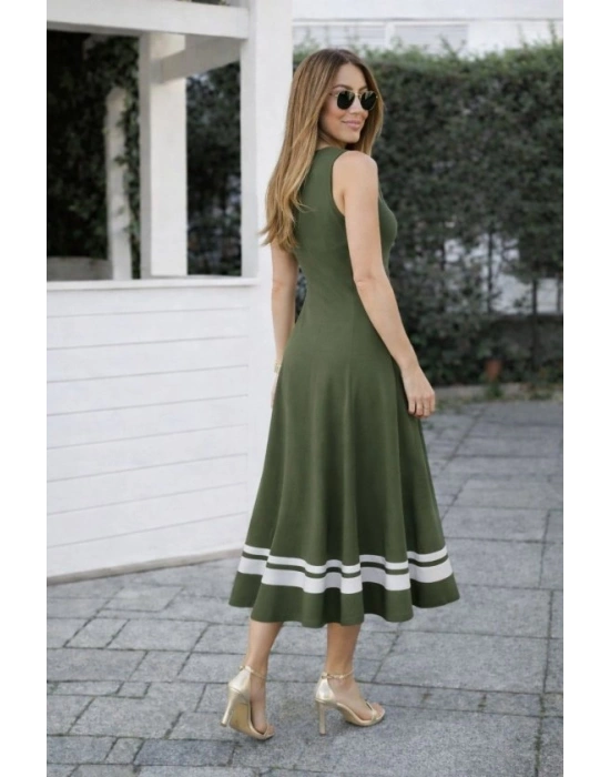 Kadın Askılı Yuvarlak Yakalı Etek Ucu şerit Detaylı Uzun Viskon Elbise