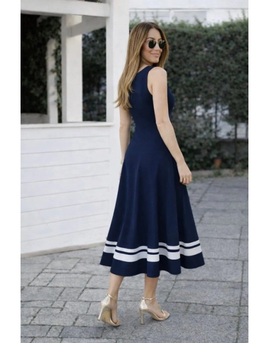 Kadın Askılı Yuvarlak Yakalı Etek Ucu şerit Detaylı Uzun Viskon Elbise