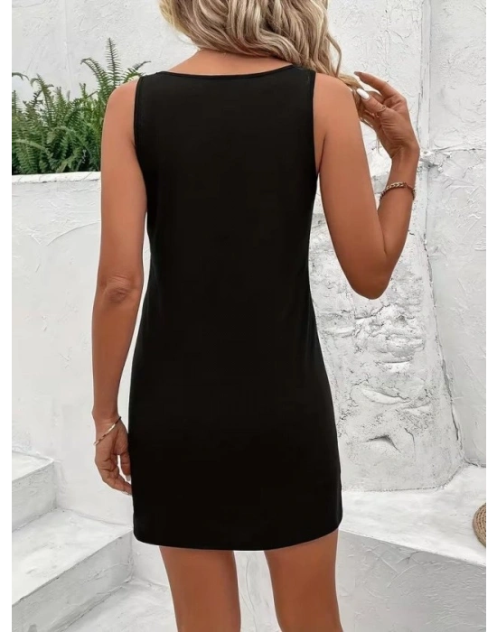 Kadın Askılı Yuvarlak Yakalı Kalp Baskılı Kısa Viskon Elbise