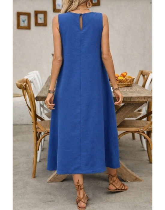 Kadın Askılı Yuvarlak Yakalı Kıloş Cepli Uzun Elbise