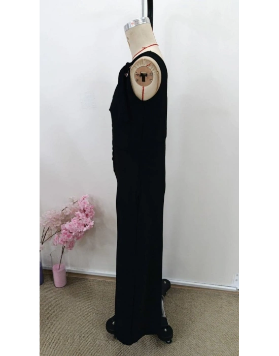 Kadın Askılı Yuvarlak Yakalı Kuş Gözü Detaylı önden Düğmeli Aerobin Tulum