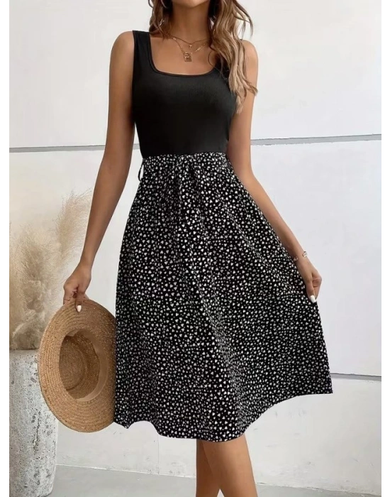 Kadın Askılı Yuvarlak Yakalı üst Viskon Alt Süprem Kısa Elbise