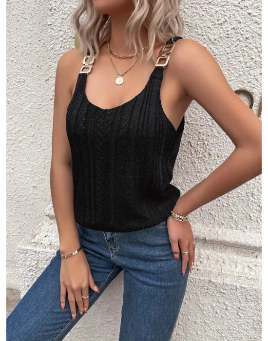 Kadın Askısı Tokalı örgü Detay Triko Bluz