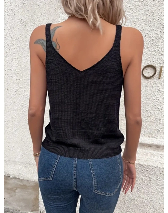 Kadın Askısı Tokalı örgü Detay Triko Bluz