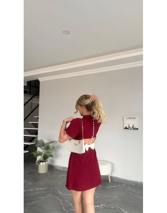 Kadın Atlas Kumaş Iç Astarlı Gizli Fermuarlı Inci Düğme Detaylı ini Elbise