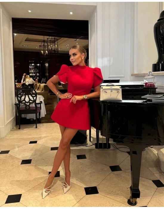 Kadın Atlas Kumaş Iç Astarlı Gizli Fermuarlı Inci Düğme Detaylı ini Elbise