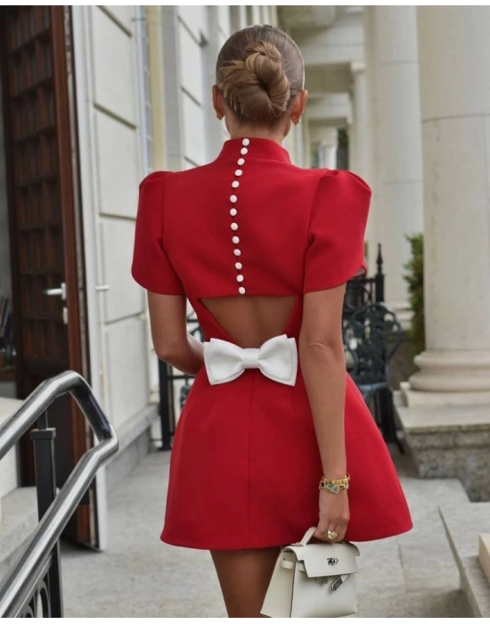 Kadın Atlas Kumaş Iç Astarlı Gizli Fermuarlı Inci Düğme Detaylı ini Elbise