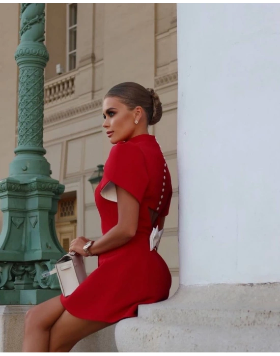 Kadın Atlas Kumaş Iç Astarlı Gizli Fermuarlı Inci Düğme Detaylı ini Elbise