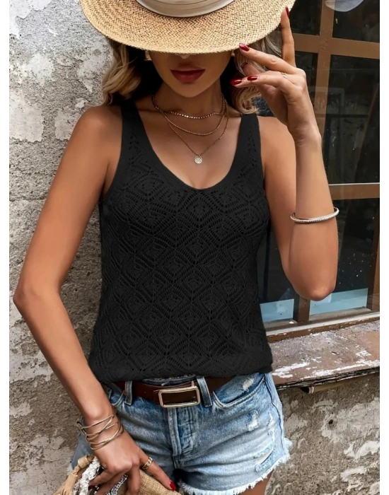 Kadın Baklava Desen Detaylı Kalın Askılı Triko Bluz