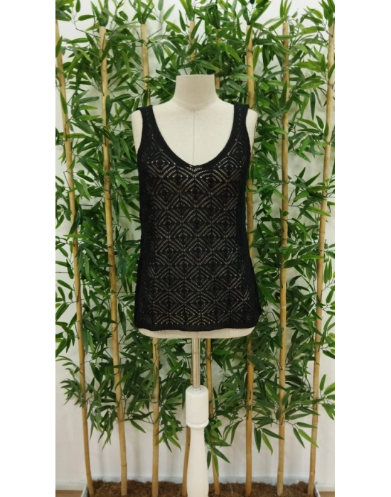 Kadın Baklava Desen Detaylı Kalın Askılı Triko Bluz