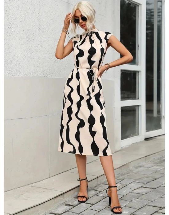 Kadın Balıkçı Yaka Arkadan Bağlamalı Kuşaklı Midi Boy Jessica Elbise