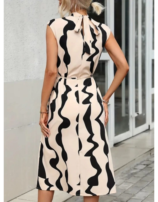 Kadın Balıkçı Yaka Arkadan Bağlamalı Kuşaklı Midi Boy Jessica Elbise