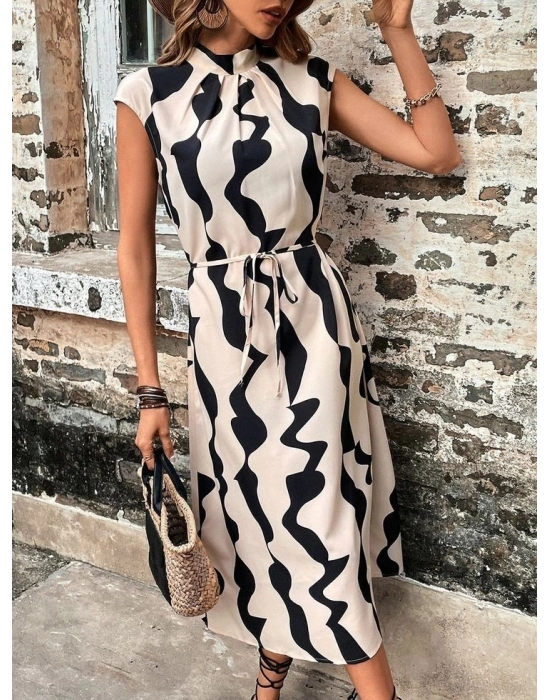 Kadın Balıkçı Yaka Arkadan Bağlamalı Kuşaklı Midi Boy Jessica Elbise