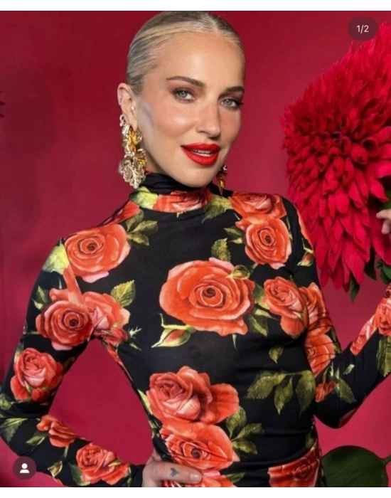 Kadın Balıkçı Yaka Gül Baskılı Fırsat ürün Mini Elbise