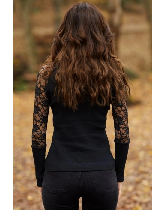 Kadın Balıkçı Yaka Kolları Tül Manşet Detay Kaşkorse Kazak