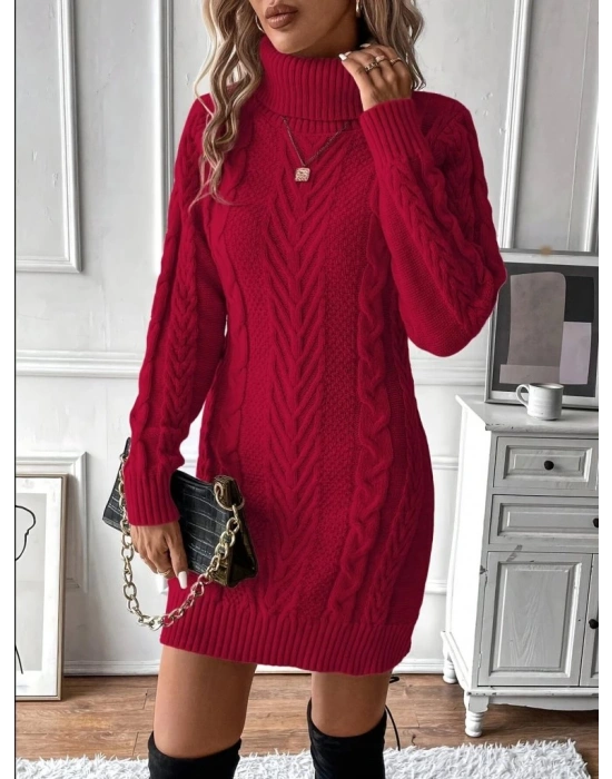 Kadın Balıkçı Yaka Mini Triko Elbise