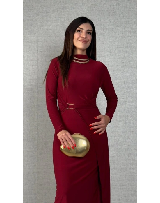 Kadın Balıkçı Yaka Toka Detay andy Kumaş Midi Boy Elbise