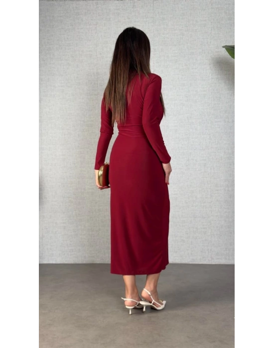 Kadın Balıkçı Yaka Toka Detay andy Kumaş Midi Boy Elbise